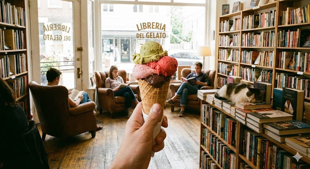 Gelato at bookstore